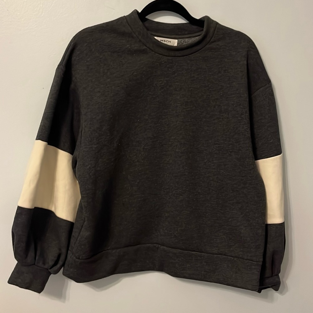 MSCH COPENHAGEN SMALL Sweatshirt Baggy Oversized Dk Gray White Colorblock